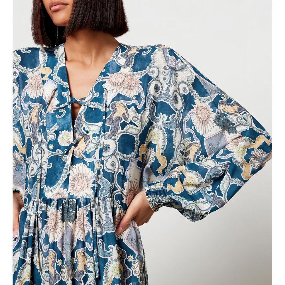 See By Chloé Women's Lovers Print Long Sleeve Midi Floral Dress Blue - Picture 7 of 12